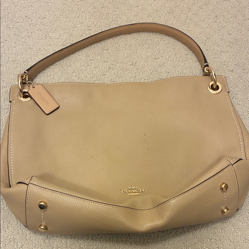 Coach Pebbled Leather Shoulder Bag in Beige Tan with Gold Hardware